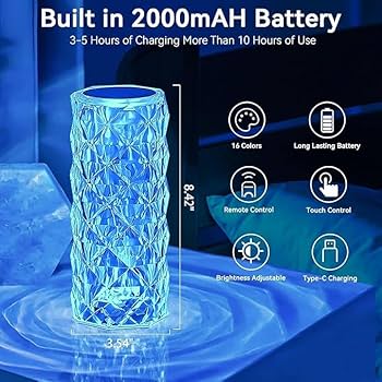 Rose Diamond Table Lamp, 16 Colors RGB with Touch with Remote Control.